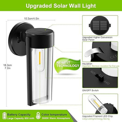 Vivolux | Solar-Wandleuchten Solarbetriebene Decklichter, Automatisches Ein/Aus Wasserdichte Solar-Außenlichter Wandmontage Solar-Dekorationslichter für Wandzaun Patio-Pfosten Garten Veranda