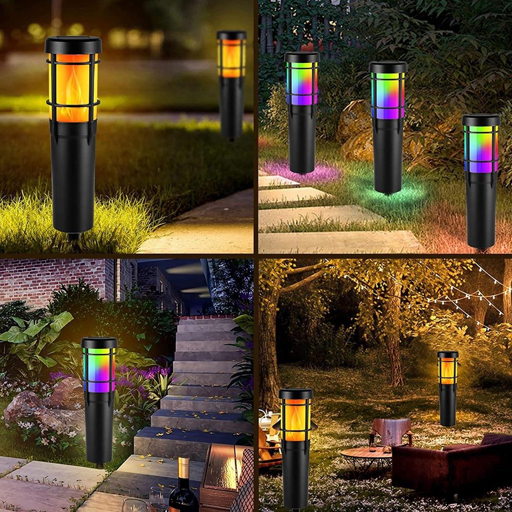 Vivolux | Solar-Wegeleuchten für den Außenbereich, mit flackernder Flamme und RGB-Farbwechsel, LED-Solar-Außenleuchten für Hof, Garten, Weg, Rasen - IP65 wasserdicht