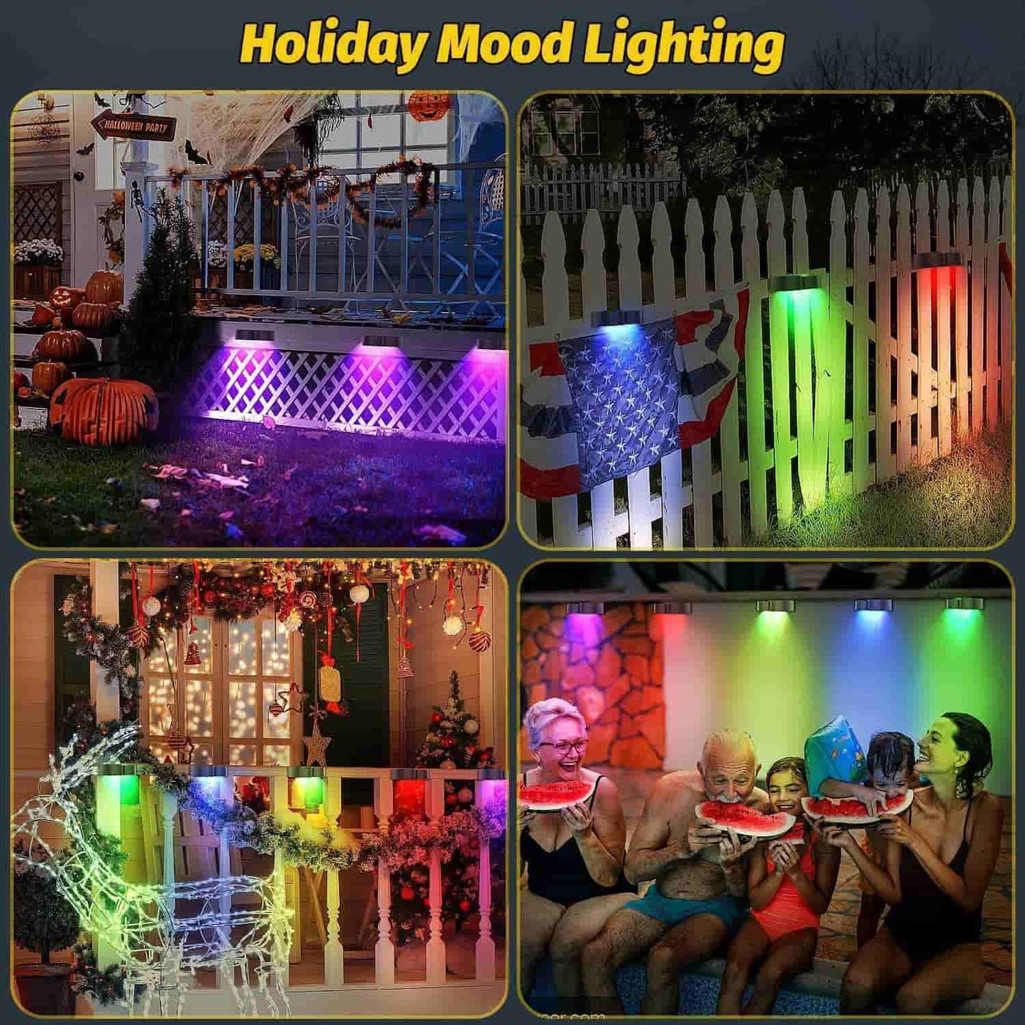 Vivolux | Solarzaunlichter Außeneigenwandlichter Wasserdicht IP65, Warmweiß & RGB 8 spezifische feste Farben für Zaun Wand Schritt Deck Patio