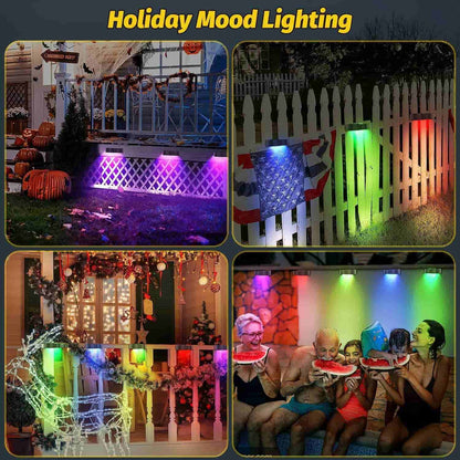 Vivolux | Solarzaunlichter Außeneigenwandlichter Wasserdicht IP65, Warmweiß & RGB 8 spezifische feste Farben für Zaun Wand Schritt Deck Patio
