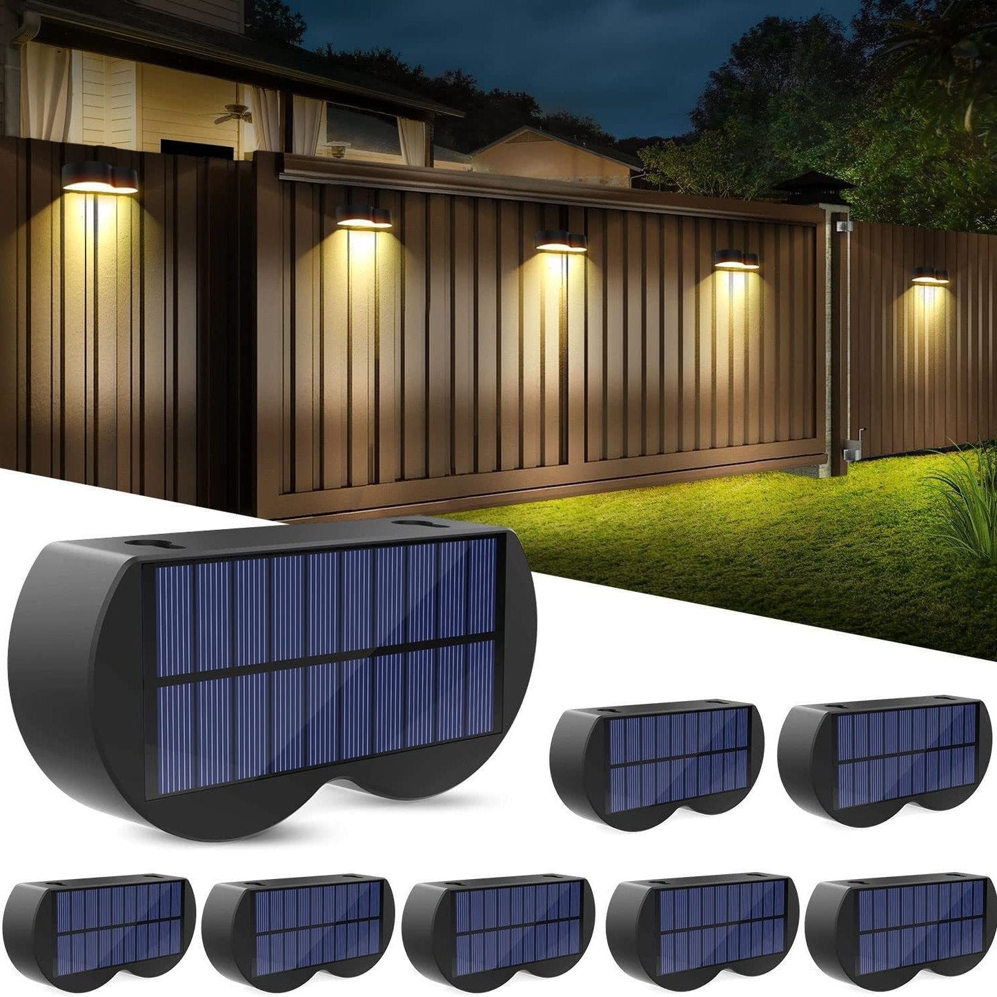 Vivolux | Solarzaunlichter Außeneigenwandlichter Wasserdicht IP65, Warmweiß & RGB 8 spezifische feste Farben für Zaun Wand Schritt Deck Patio