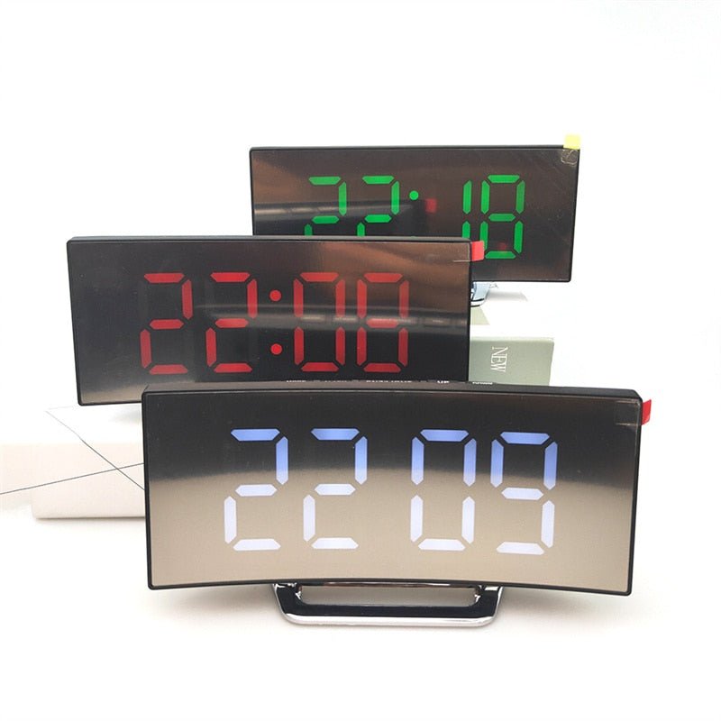 Vivolux | LED Digitaler Wecker – Gebogener Spiegelbildschirm, Tischwecker mit Schlummerfunktion, Elektronisches Tischdisplay, Schlafzimmer- und Wohnkultur