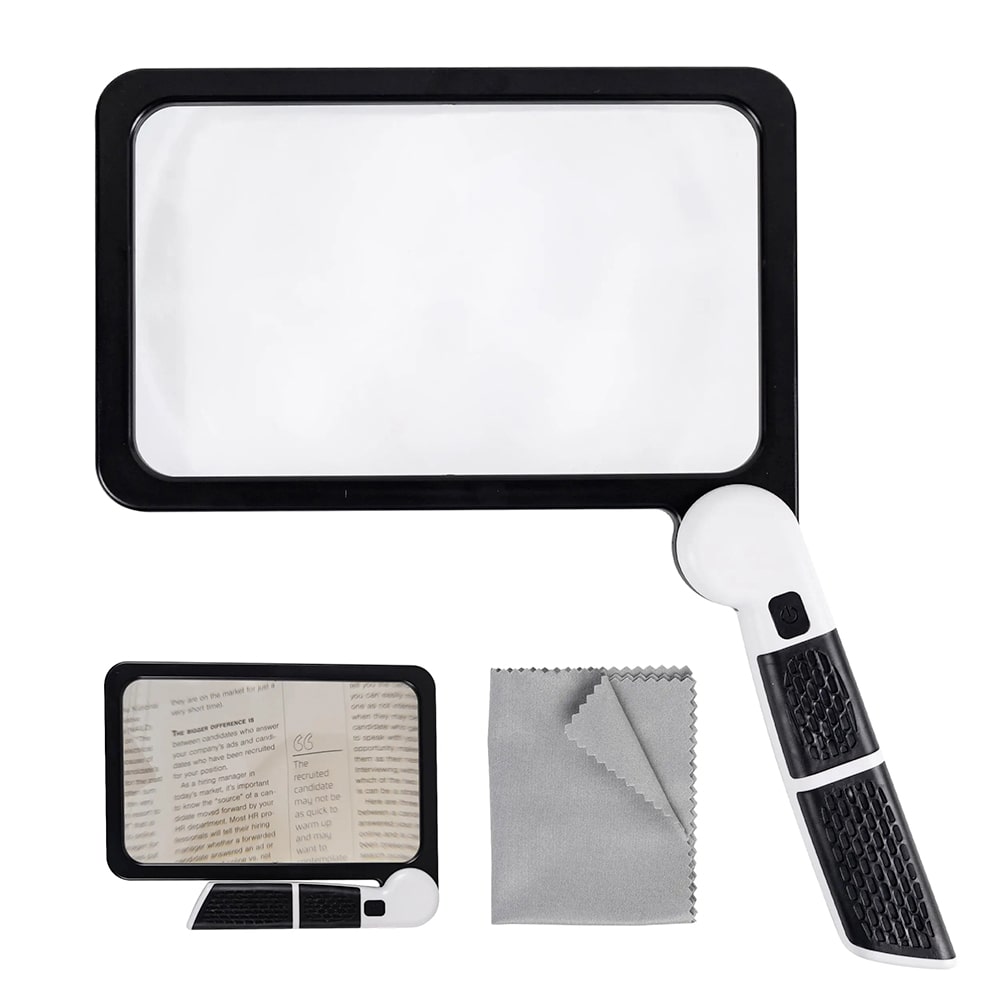 Vivolux | Vollseiten Handheld Lupe – 5X Vergrößerung, LED beleuchtete Lupe mit 3 Modi, ideal zum Lesen von Büchern und für Senioren
