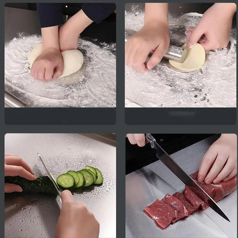 Vivolux | Hochwertiges Schneidebrett aus Edelstahl mit Rand – ideal für hausgemachte Pizza, Gebäck und mehr!
