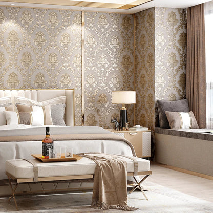 Vivolux | Gold texturiert Luxus Klassisch 3D Damast Tapete Dekor