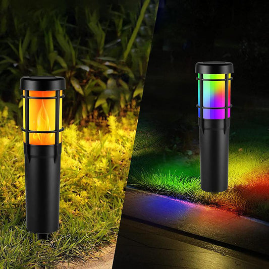 Vivolux | Solar-Wegeleuchten für den Außenbereich, mit flackernder Flamme und RGB-Farbwechsel, LED-Solar-Außenleuchten für Hof, Garten, Weg, Rasen - IP65 wasserdicht