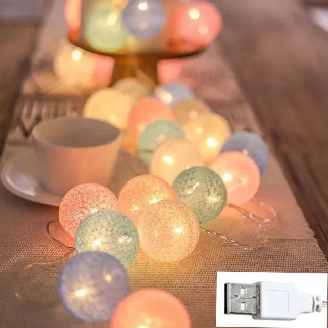 Vivolux | Hübsche Pastell Baumwollball Feenlichter Girlande