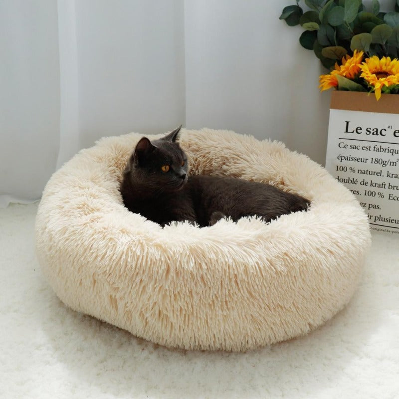 Vivolux | PawNest Beruhigendes Donut-Katzenbett | Rundes Plüsch Nest | Stresslindernd & Gemütlich | Perfekt für Katzen & kleine Hunde