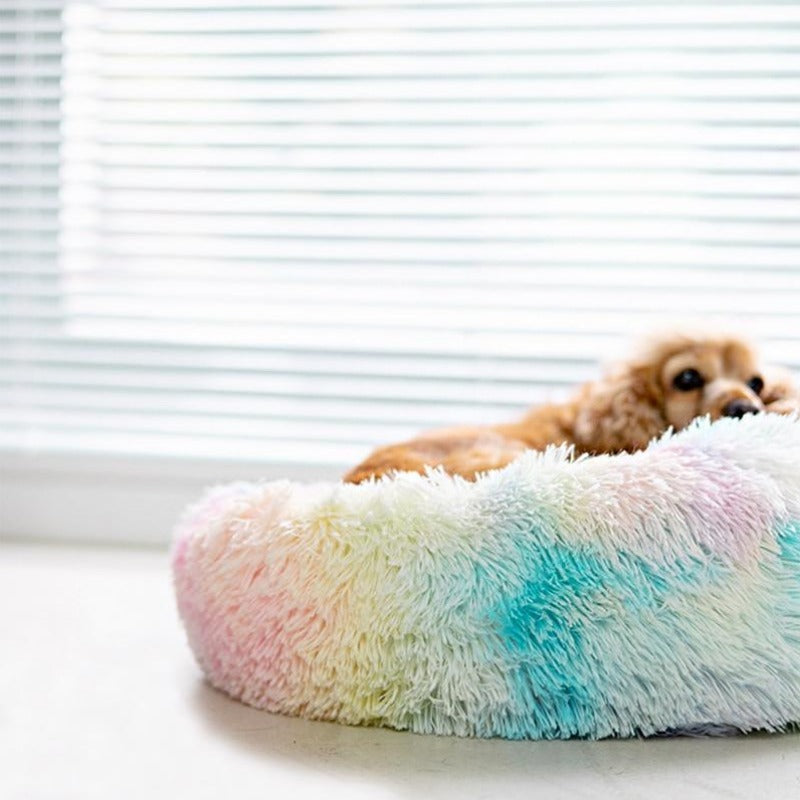Vivolux | Runder Regenbogen Extra Plüsch Beruhigender Donut Hundebetten
