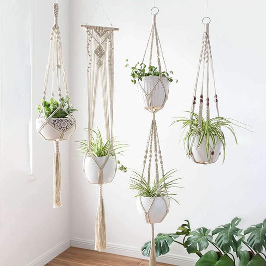 Vivolux | 4-teiliges handgefertigtes Boho-Makramee-Pflanzenhänger-Set
