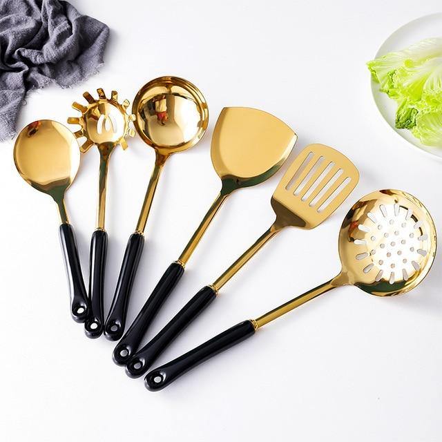 Vivolux | Goldene Küchenutensilien mit Ständer