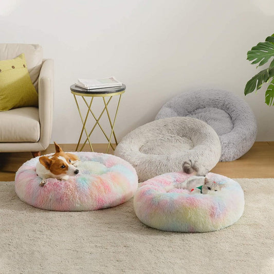 Vivolux | Runder Regenbogen Extra Plüsch Beruhigender Donut Hundebetten