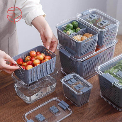 Vivolux | Multifunktionaler Gemüse- & Obstkühlschrank-Entwässerungs-Organizer-Box mit Deckel