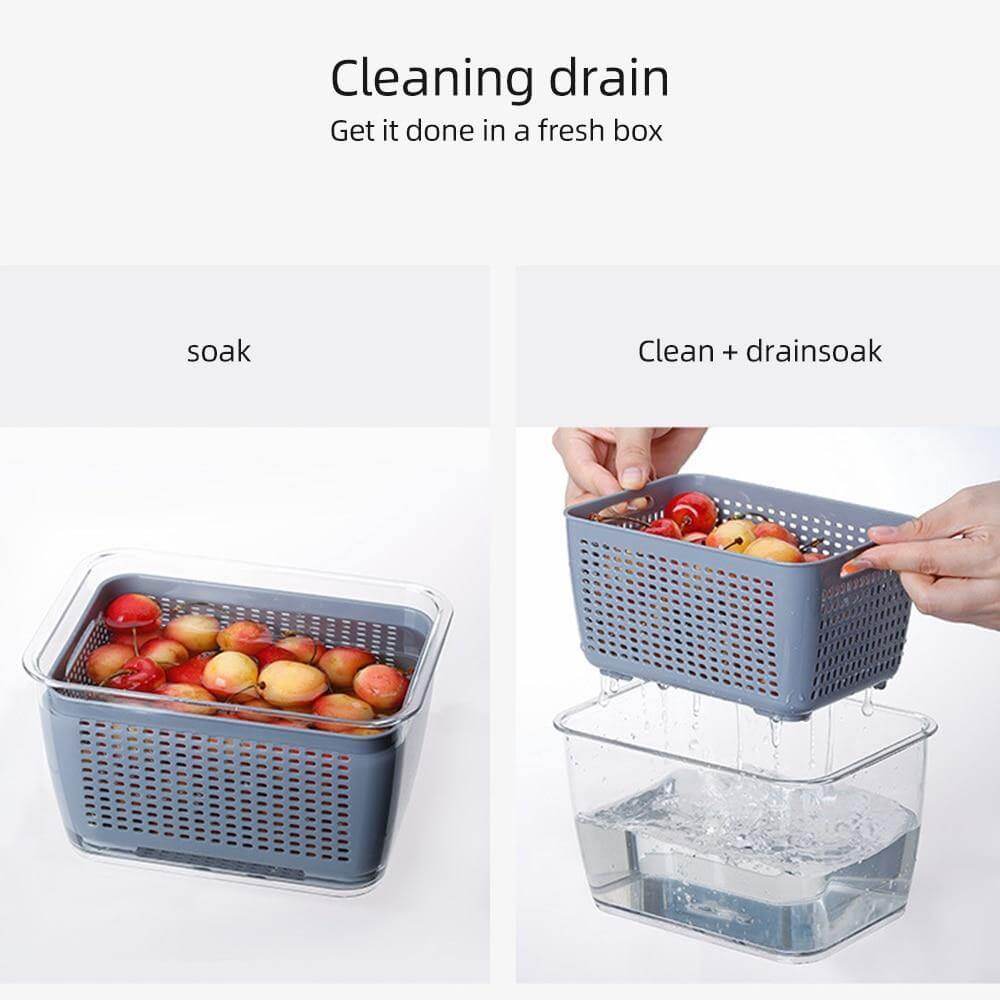 Vivolux | Multifunktionaler Gemüse- & Obstkühlschrank-Entwässerungs-Organizer-Box mit Deckel