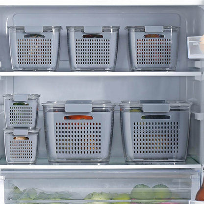 Vivolux | Multifunktionaler Gemüse- & Obstkühlschrank-Entwässerungs-Organizer-Box mit Deckel