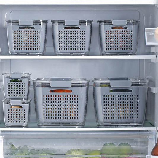 Vivolux | Multifunktionaler Gemüse- & Obstkühlschrank-Entwässerungs-Organizer-Box mit Deckel