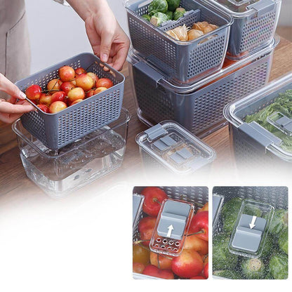 Vivolux | Multifunktionaler Gemüse- & Obstkühlschrank-Entwässerungs-Organizer-Box mit Deckel
