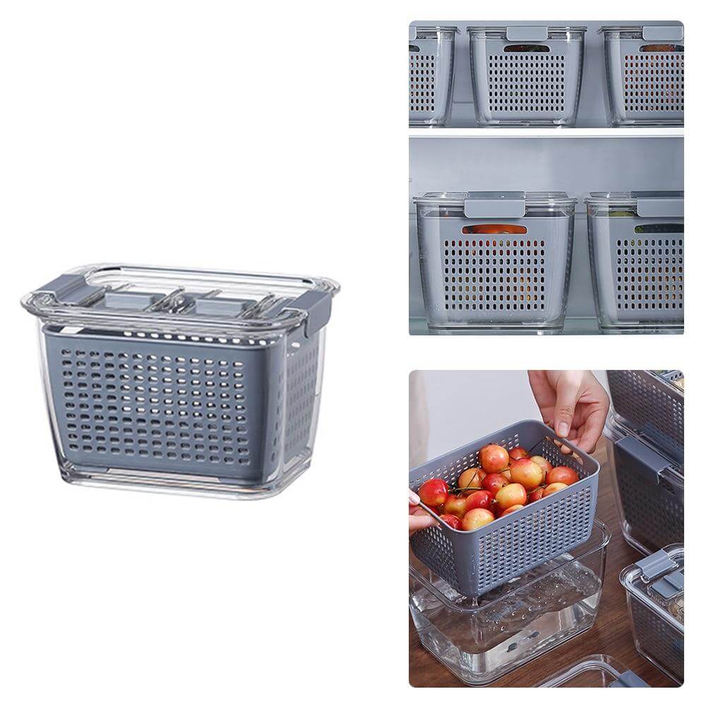 Vivolux | Multifunktionaler Gemüse- & Obstkühlschrank-Entwässerungs-Organizer-Box mit Deckel
