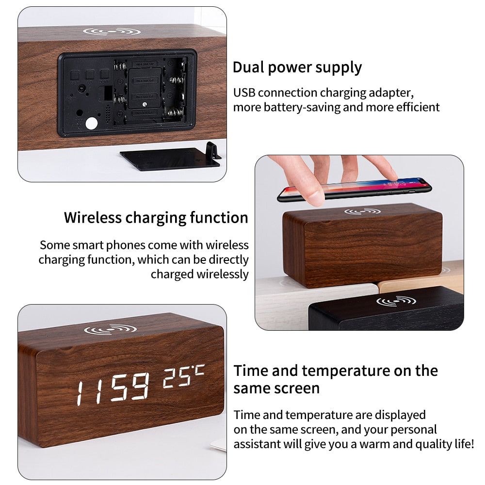 Vivolux | Moderner Holz-Wireless-Lade-Wecker