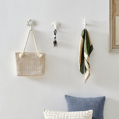 Vivolux | Weißer Gusseisen Nautical Ocean Figur Skulptur Dekorative Utility Wandhaken Set von 3 - Muschel, Krebs, Seepferdchen