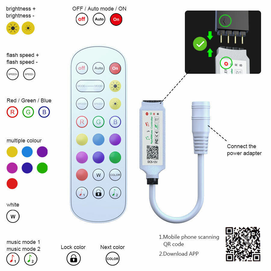 Vivolux | LED-Lichtstreifen, 30 m, 15 m, Musiksynchronisation, Bluetooth, 5050, RGB-Raumlicht mit Fernbedienung