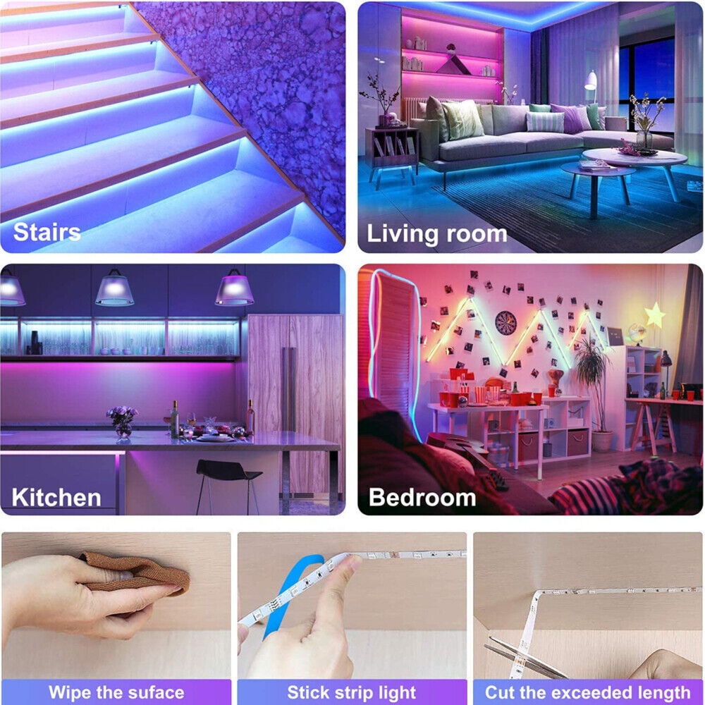 Vivolux | LED-Lichtstreifen, 30 m, 15 m, Musiksynchronisation, Bluetooth, 5050, RGB-Raumlicht mit Fernbedienung