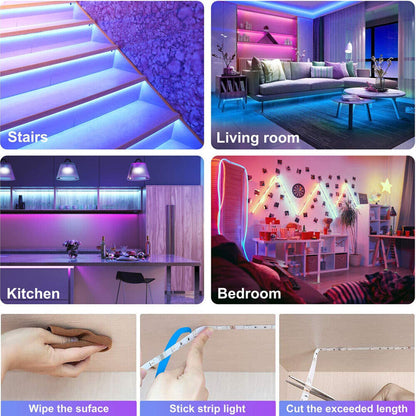 Vivolux | LED-Lichtstreifen, 30 m, 15 m, Musiksynchronisation, Bluetooth, 5050, RGB-Raumlicht mit Fernbedienung