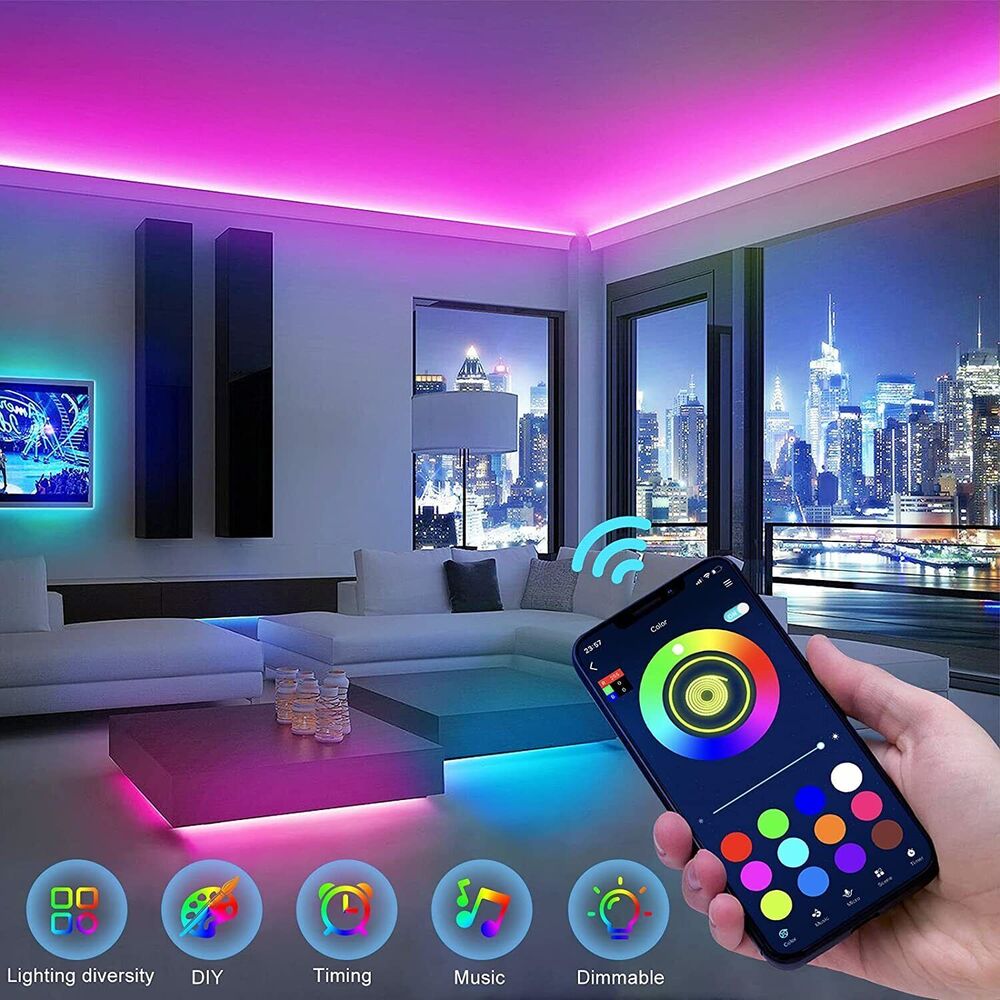 Vivolux | LED-Lichtstreifen, 30 m, 15 m, Musiksynchronisation, Bluetooth, 5050, RGB-Raumlicht mit Fernbedienung