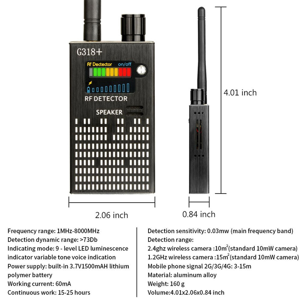 Vivolux | Spionagesignal-Wanzendetektor, HF-Detektor, versteckte Kamera, Laserlinse, GSM-GPS-Gerätefinder