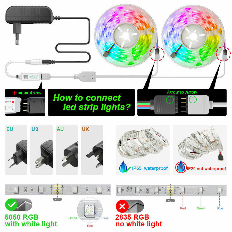 Vivolux | LED-Lichtstreifen, 30 m, 15 m, Musiksynchronisation, Bluetooth, 5050, RGB-Raumlicht mit Fernbedienung
