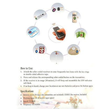 Vivolux | 4 in 1 Wireless Remote Key Finder - Schlüssel Locator Telefon Geldbörsen Anti-Verschluss mit Taschenlampenfunktion 4 Empfänger