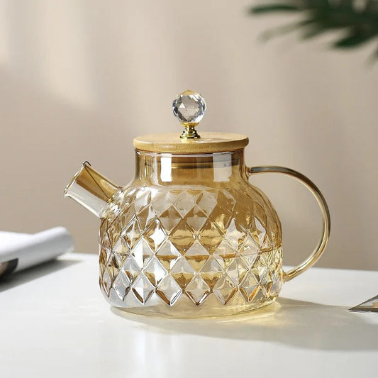 Vivolux | Klassische Kristall Teekanne | Glas & Holz