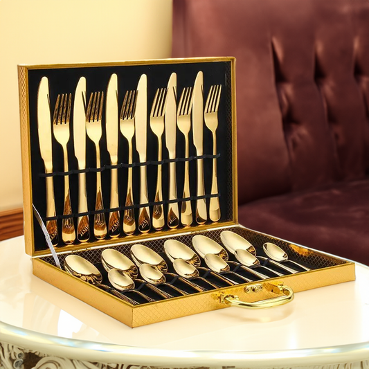 Opulentes Gold Besteckset - Das elegante 24-teilige Gold- und Silberbesteckset