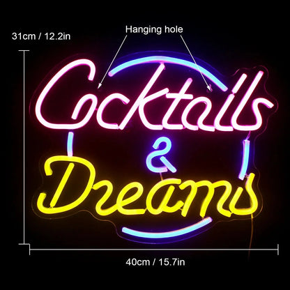 Vivolux | Lebendige Cocktails & Bier LED Neon Wandschild