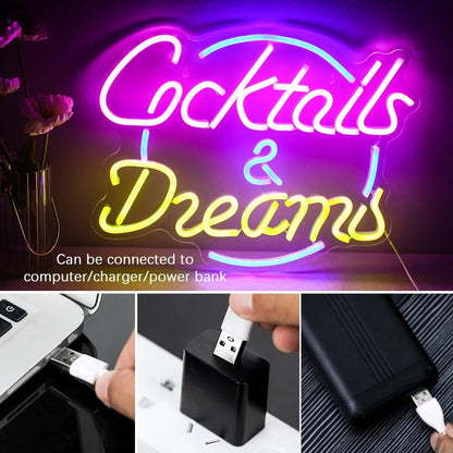 Vivolux | Lebendige Cocktails & Bier LED Neon Wandschild