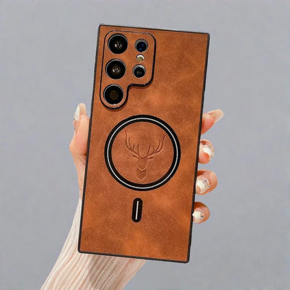 Vivolux | Lederhülle für Samsung-Telefon | Magnetische kabellose Ladehülle