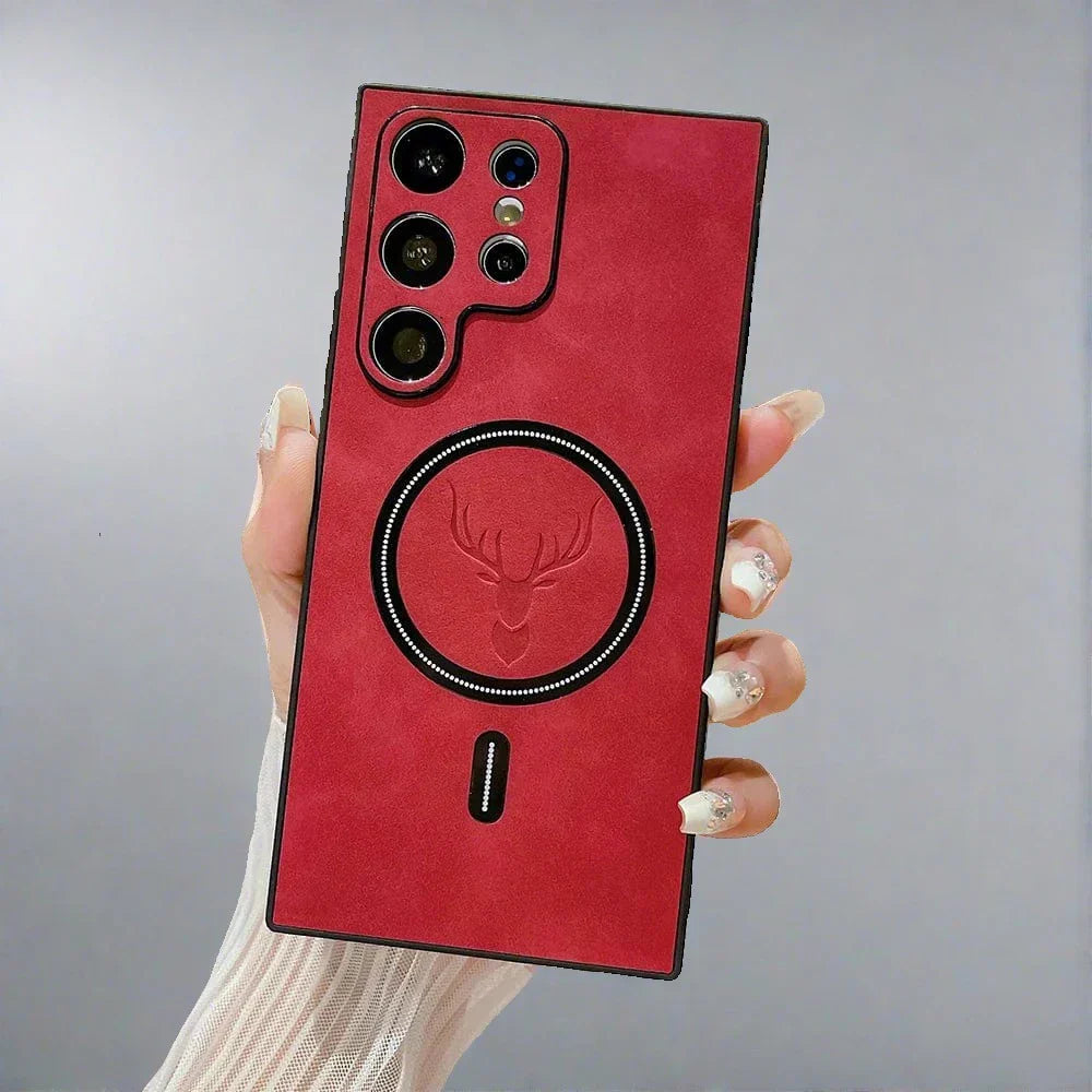 Vivolux | Lederhülle für Samsung-Telefon | Magnetische kabellose Ladehülle