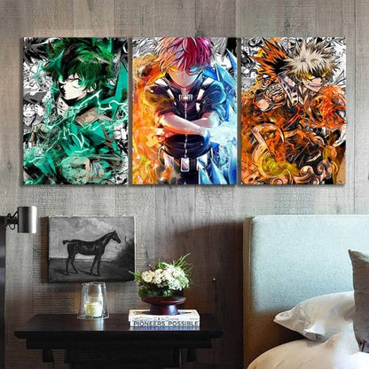 Vivolux | My Hero Academia Anime- 3 Teile Leinwand Wandkunst Modulare Bilder Poster