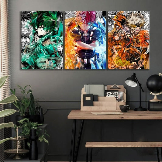 Vivolux | My Hero Academia Anime- 3 Teile Leinwand Wandkunst Modulare Bilder Poster