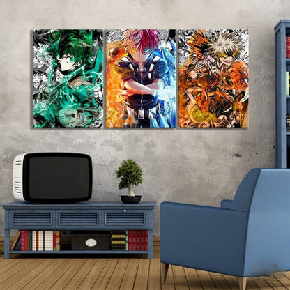 Vivolux | My Hero Academia Anime- 3 Teile Leinwand Wandkunst Modulare Bilder Poster