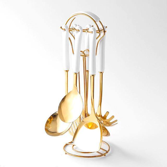 Vivolux | Goldene Küchenutensilien mit Ständer