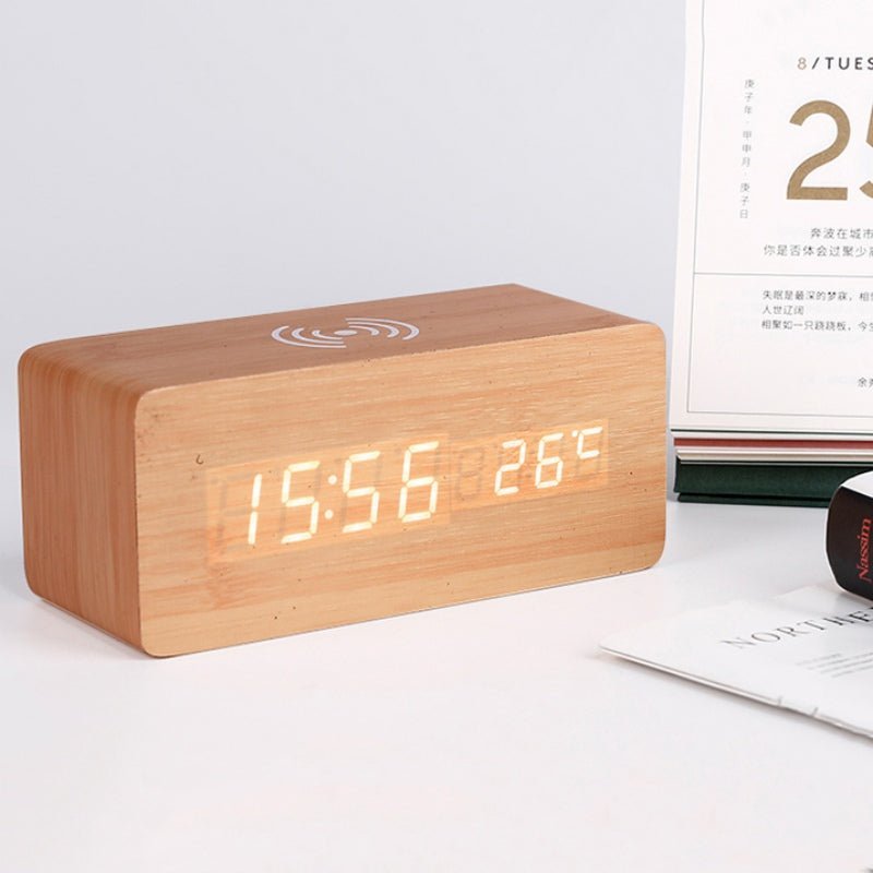 Holz Elektrisches Wecker mit Drahtlosem Ladepad