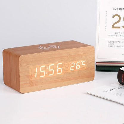 Vivolux | Elektrischer Wecker aus Holz mit kabellosem Ladepad