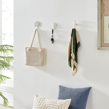 Vivolux | Weißer Gusseisen Nautical Ocean Figur Skulptur Dekorative Utility Wandhaken Set von 3 - Muschel, Krebs, Seepferdchen