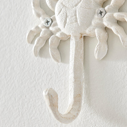 Vivolux | Weißer Gusseisen Nautical Ocean Figur Skulptur Dekorative Utility Wandhaken Set von 3 - Muschel, Krebs, Seepferdchen