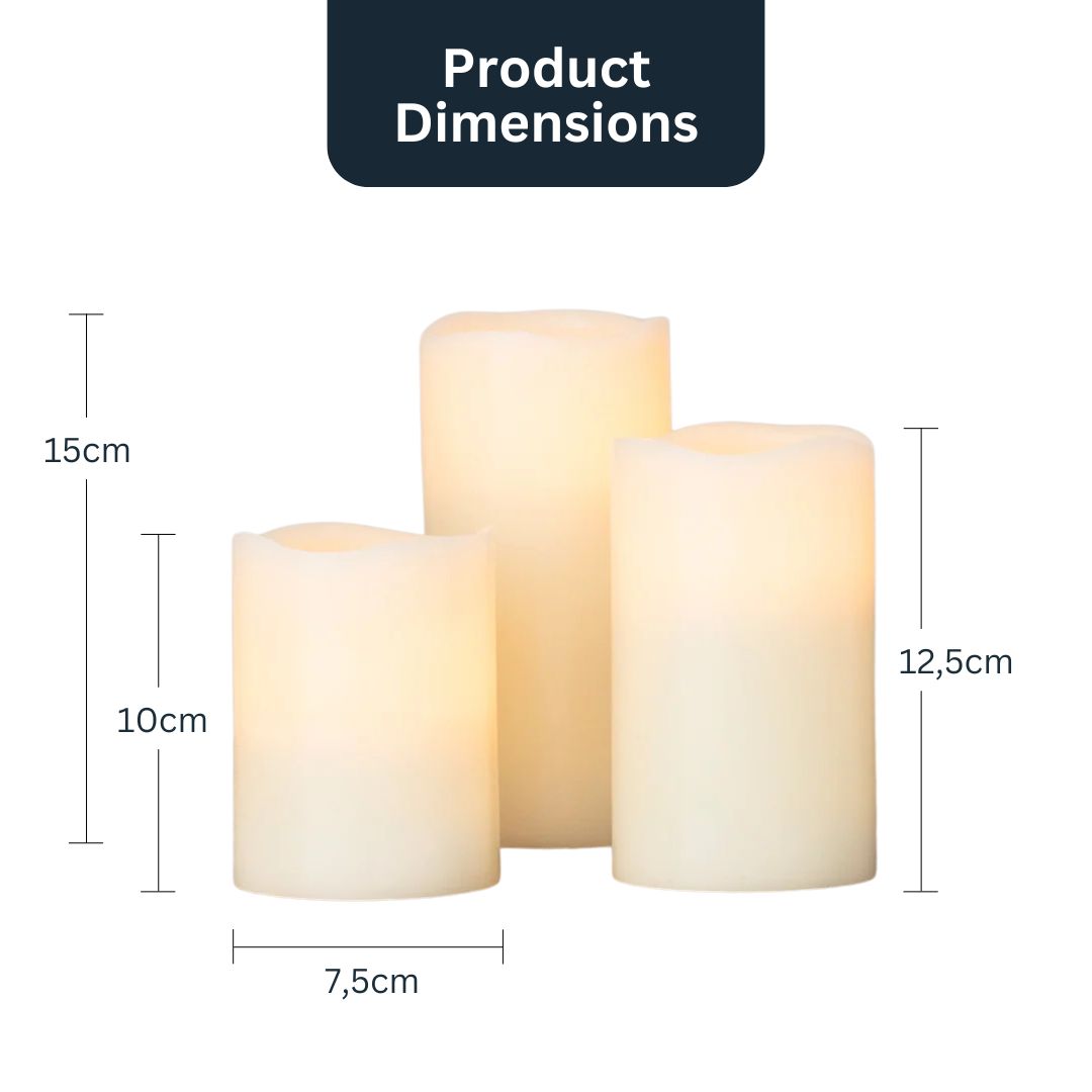 Vivolux | Set mit 3 hohen flammenlosen Wachs-LED-Kerzen