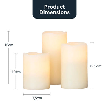Vivolux | Set mit 3 hohen flammenlosen Wachs-LED-Kerzen